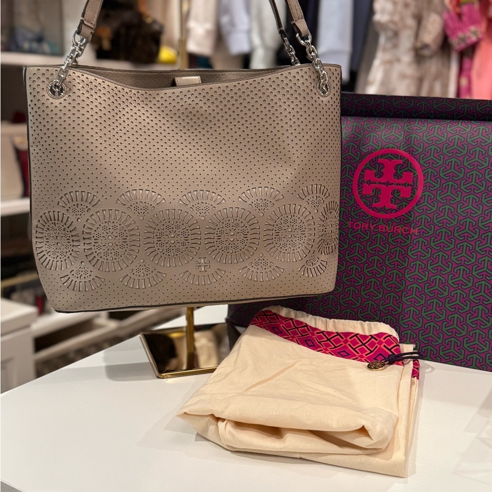 Tory Burch Gray Leather Shoulder Bag